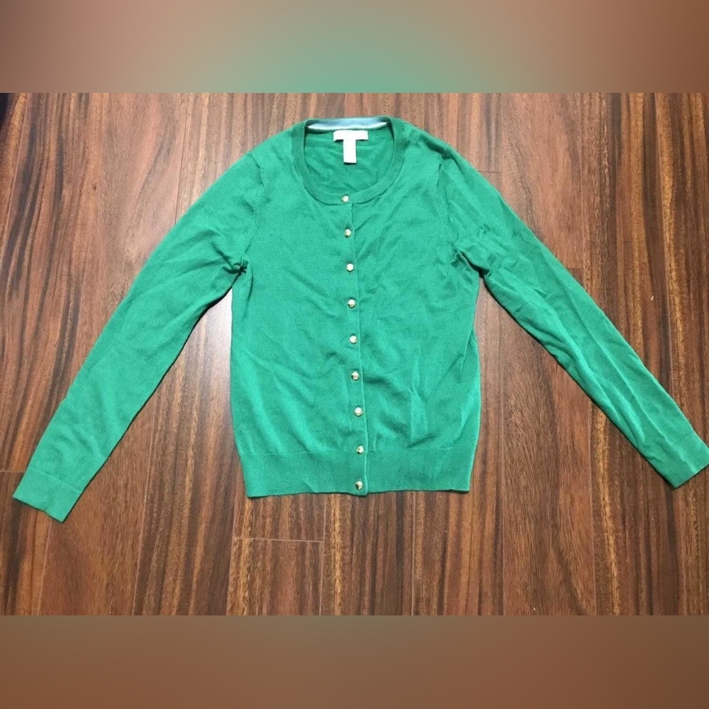 Banana Republic women’s XS cardigan, merino wool, brilliant jade green